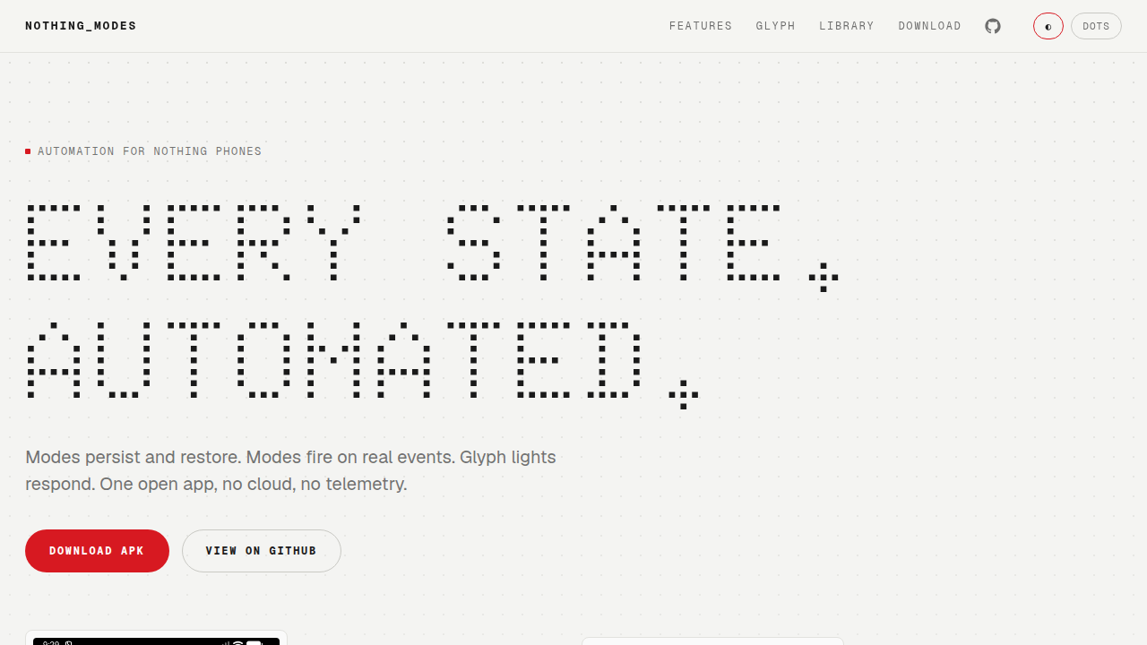 Nothing Modes landing page